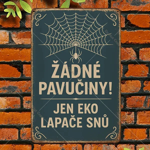 Vintage Czech Style Humorous Metal Wall Sign - 12x8 inches
