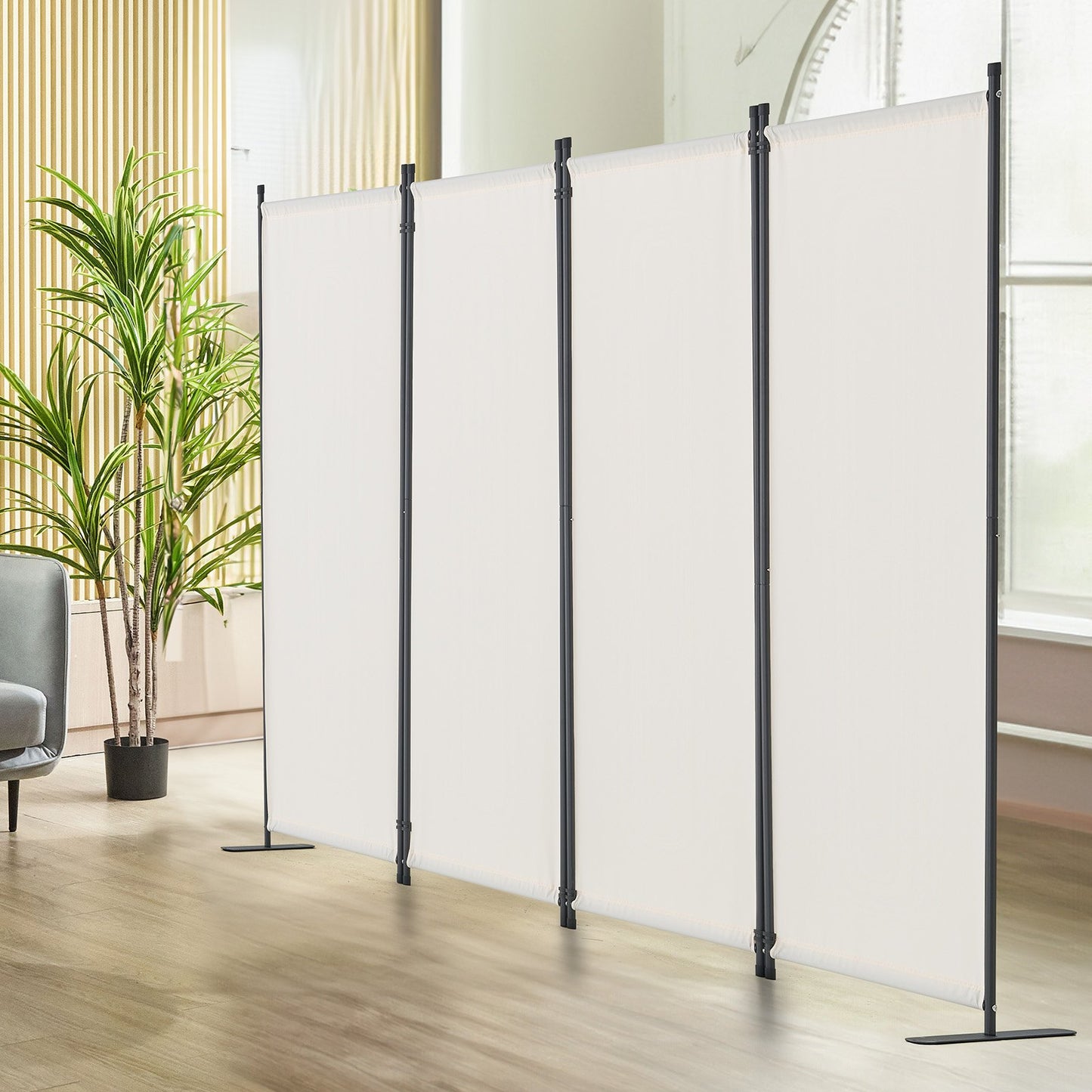4-Panel Room Divider - Folding Fabric Privacy Screen, White