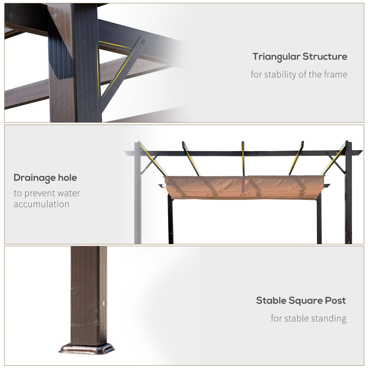 10x10 Outdoor Aluminum Pergola with Retractable Canopy - Brown