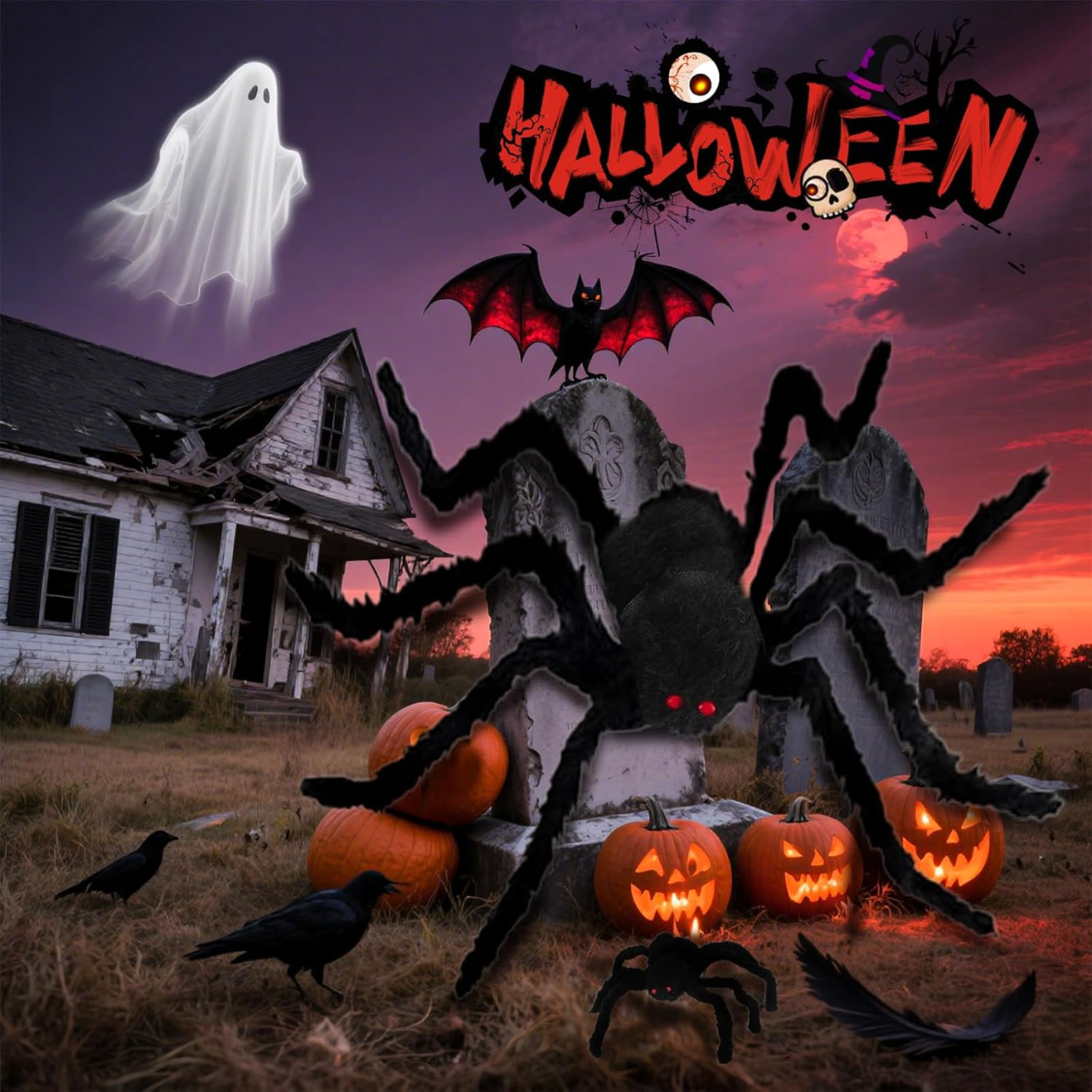 Giant 6.6 Ft Furry Spider Halloween Decoration - Outdoor & Indoor