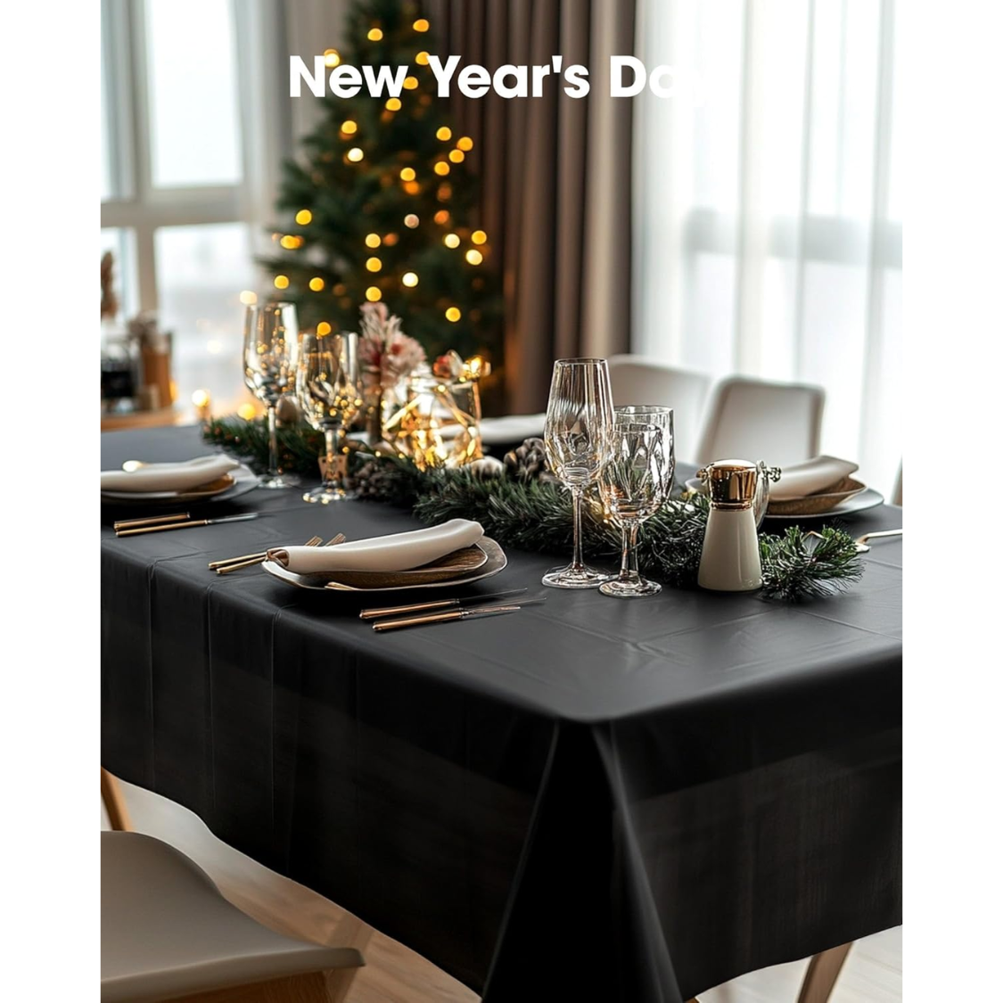 Disposable Plastic Tablecloths - 10 Pack, 54" x 108", Black