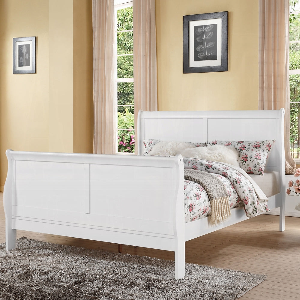 Sleigh Bed - Louis Philippe III White Finish Queen Size