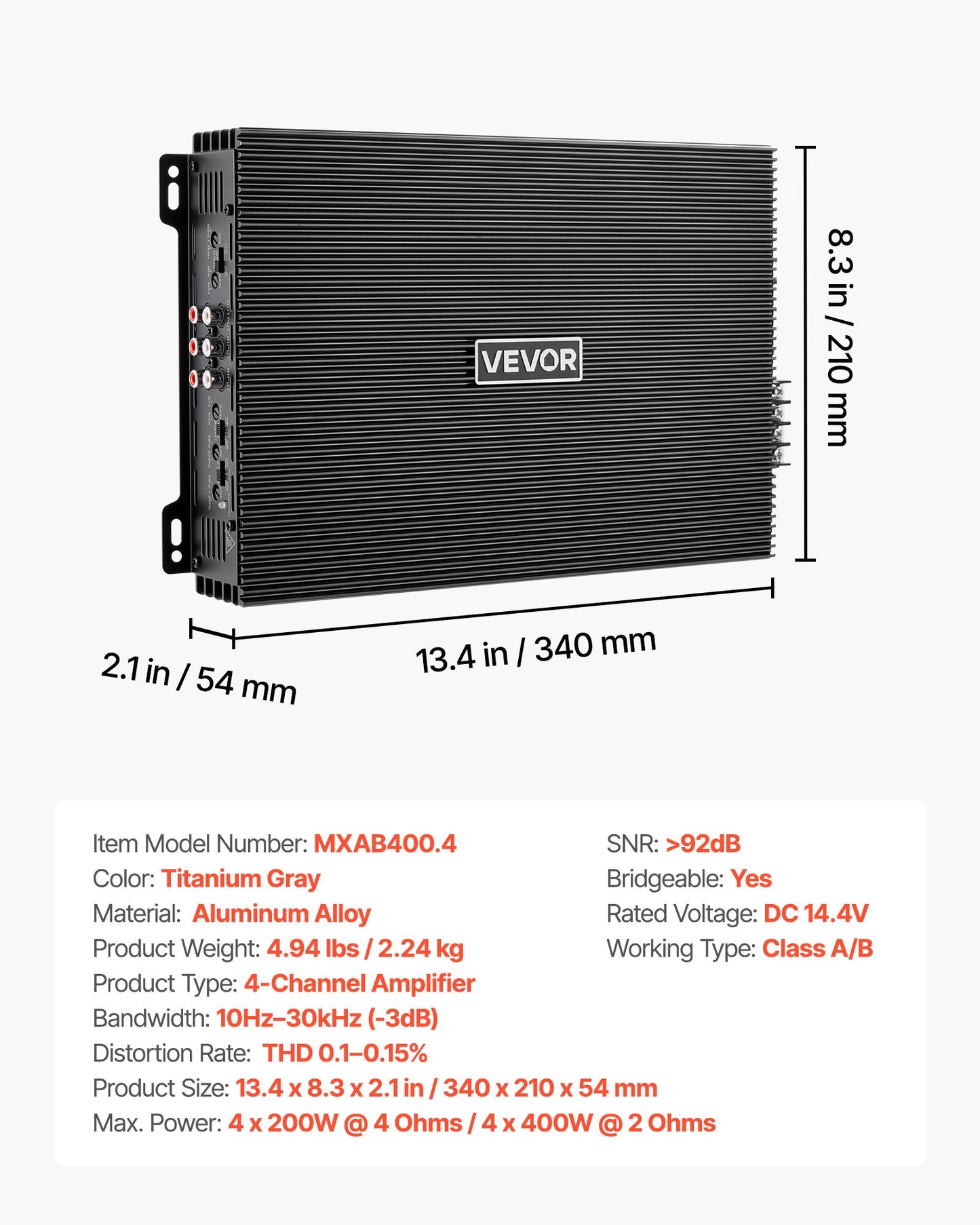 4 Channel Car Audio Amplifier 2 Ohm Stable Class A/B Max Power 200W x 4