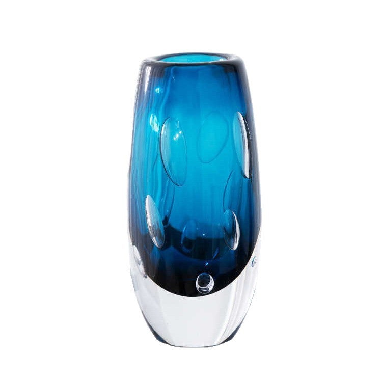 Decorative Glass Flower Vase for Showroom & Living Room - Blue Bubble Style