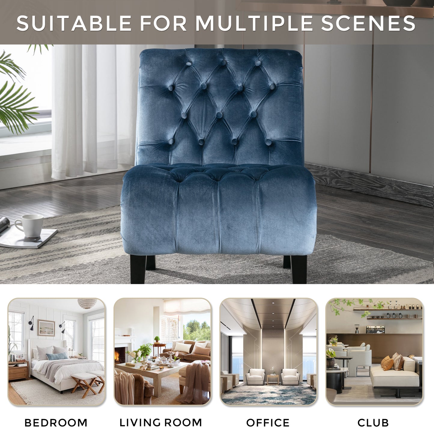 Light Blue Velvet Armless Accent Chair for Living Room & Office