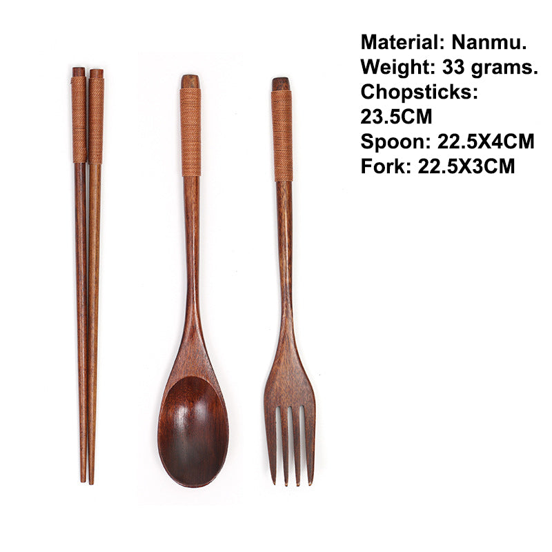Wooden Dinnerware Set 3PCS Fork Chopsticks Spoon Portable Tableware