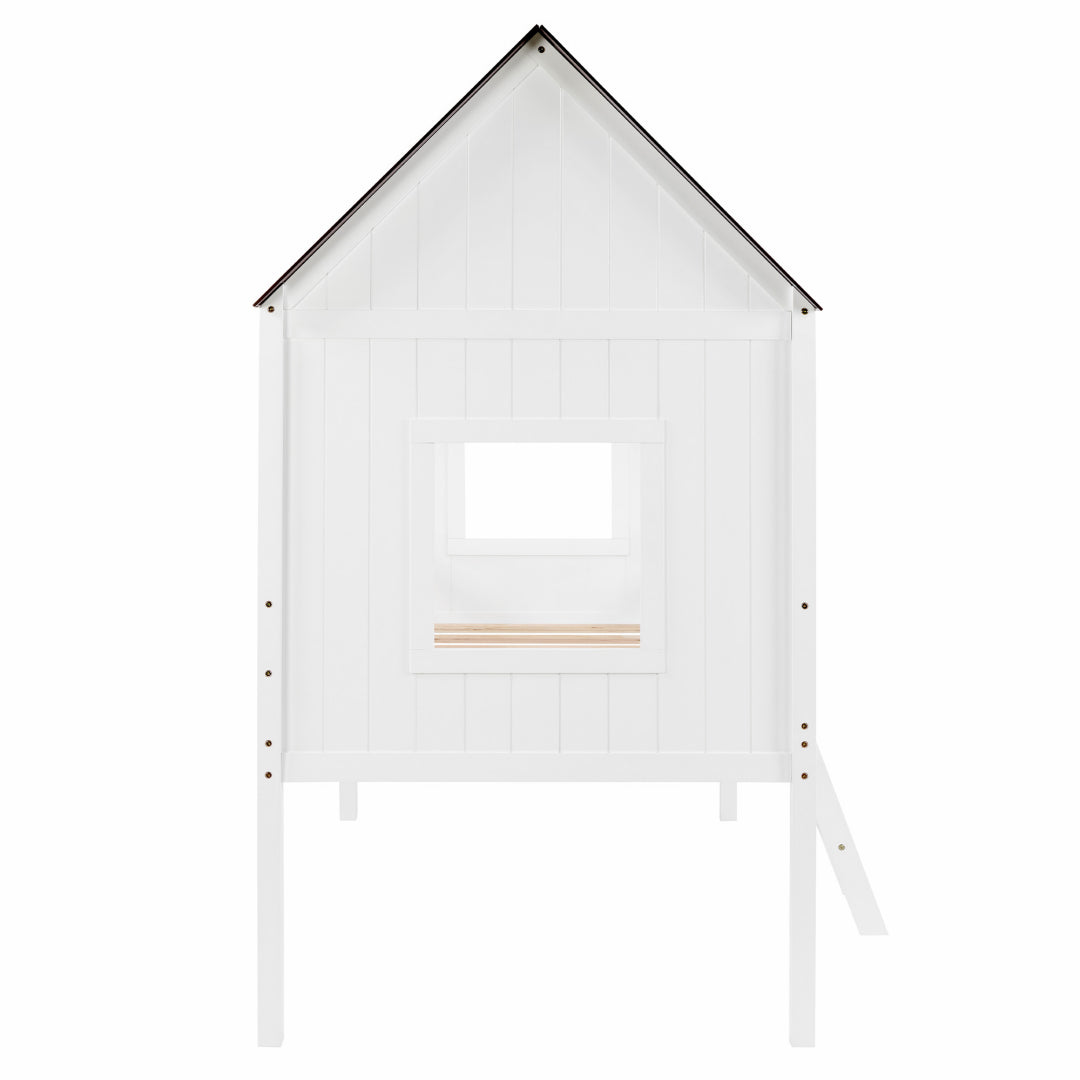 Montessori Wooden Toddler Loft Bed with Detachable Roof & Guardrail