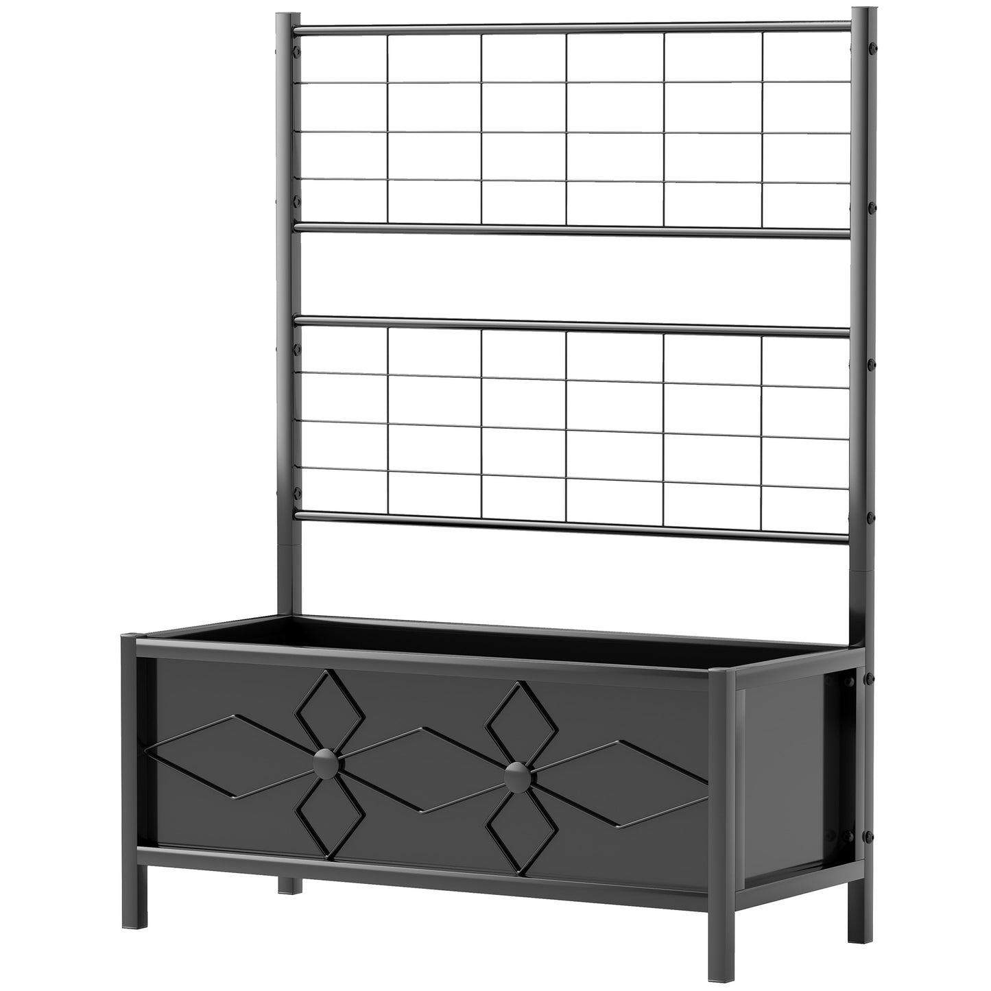 Galvanized Raised Garden Bed with Trellis - Outdoor Plant Container 35.4 x 15.7 x 47.2 Inches