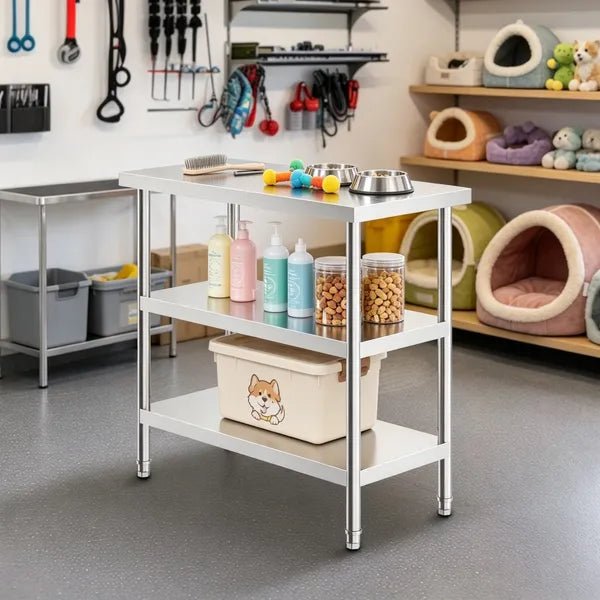 Metal Work Table With Adjustable Shelves For Kitchen