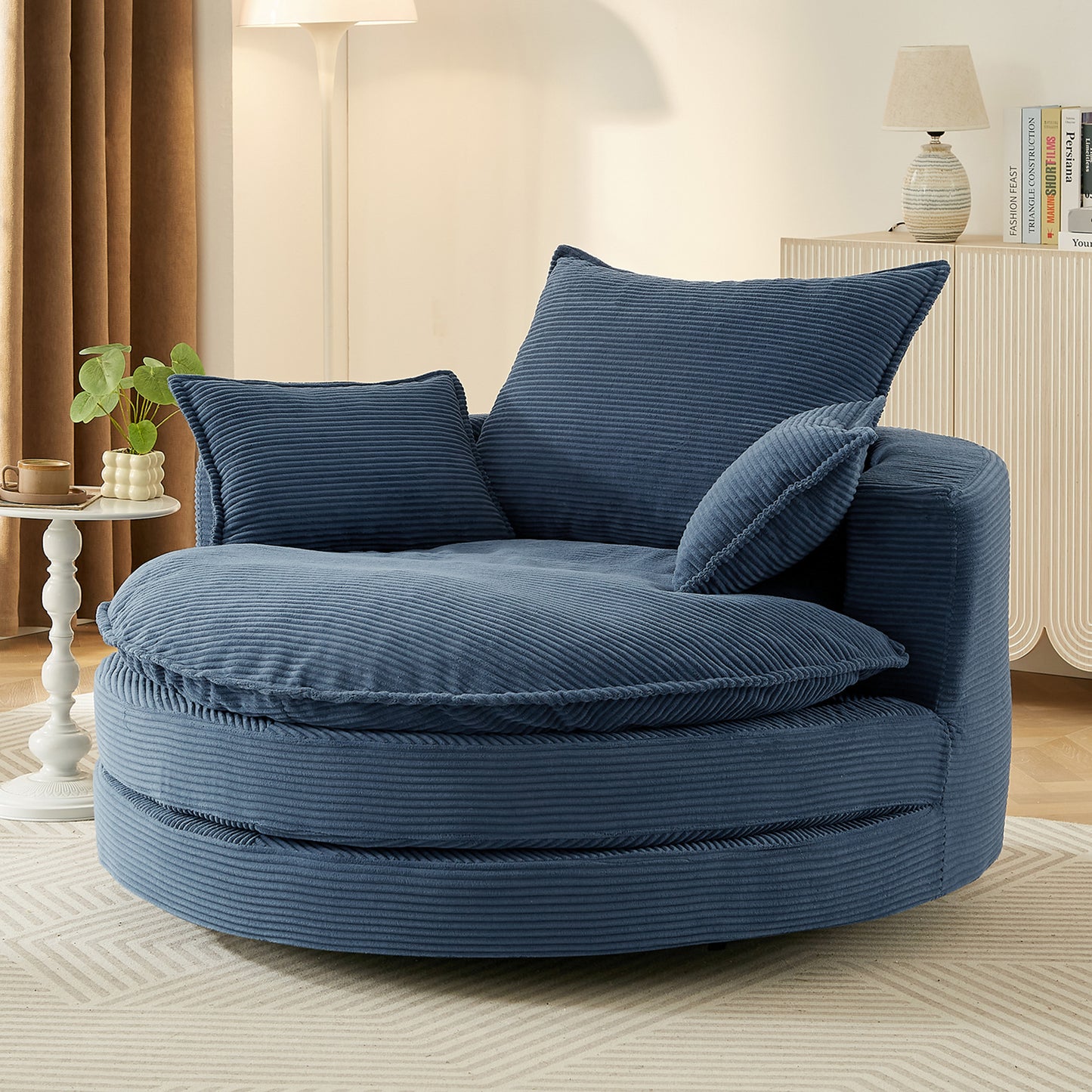 360° Swivel Accent Chair with Dual-Layer Cushion - Blue