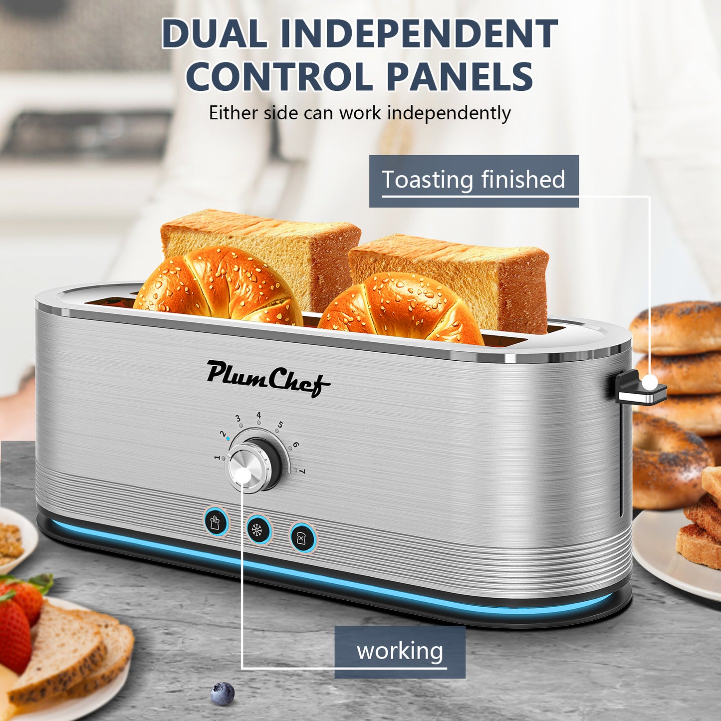 4-Slice Stainless Steel Toaster with 7 Settings and Removable Crumb Tray