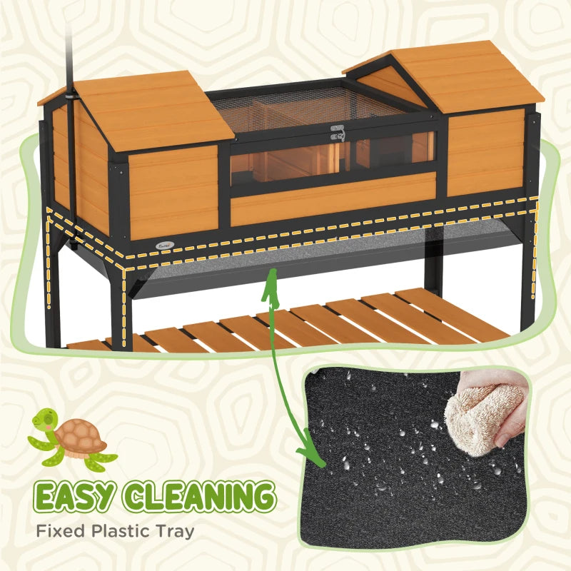 Pet Tortoise Enclosure with Adjustable Lamp Holder and Storage Shelf - Wooden Habitat for Reptiles