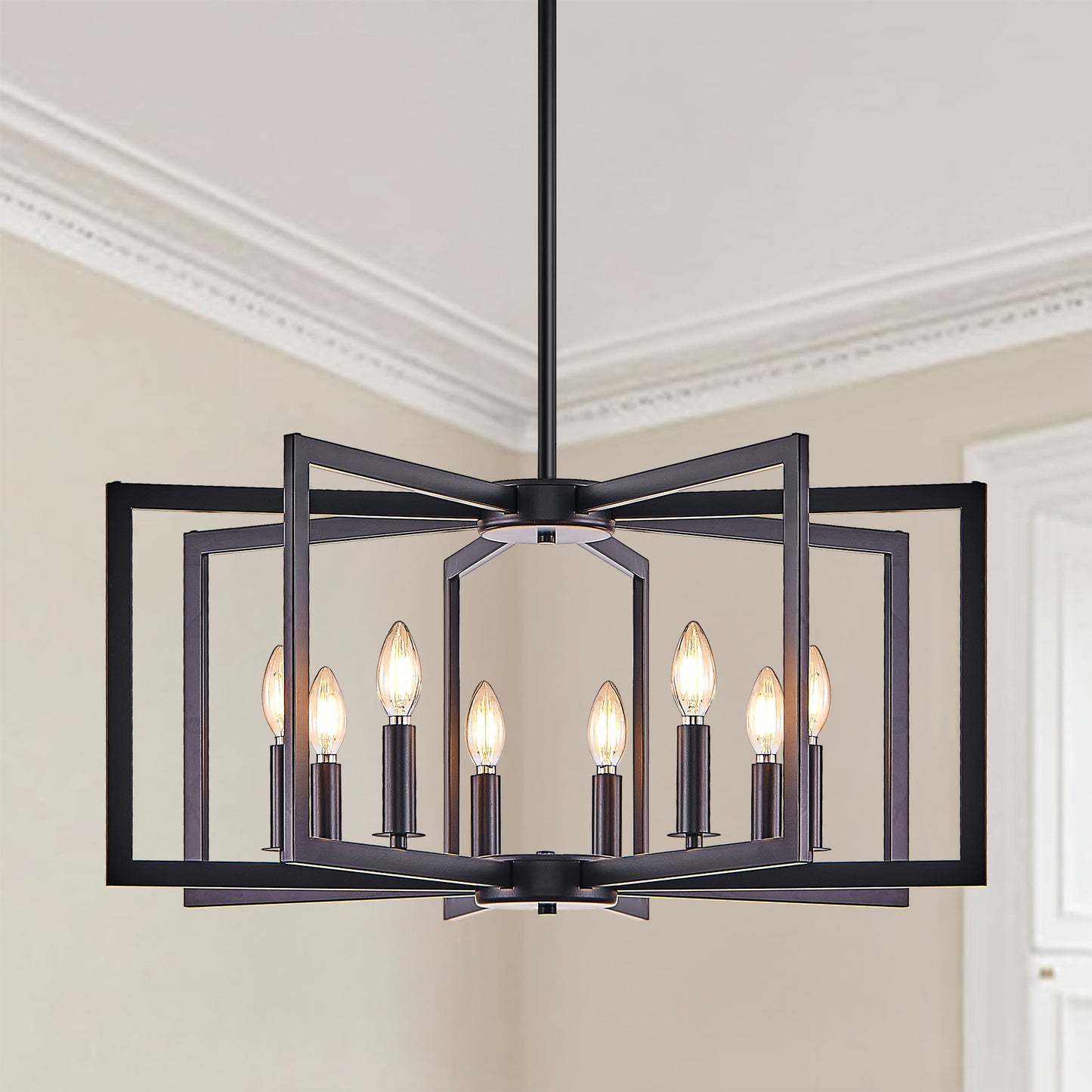 Modern Black Geometric 8-Light Chandelier - Industrial Pendant Light