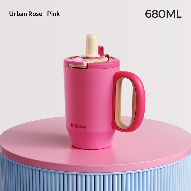 Insulated Drinkware Set with Handle and Straw - 680ML Dual-Use Cups for Outdoor Use