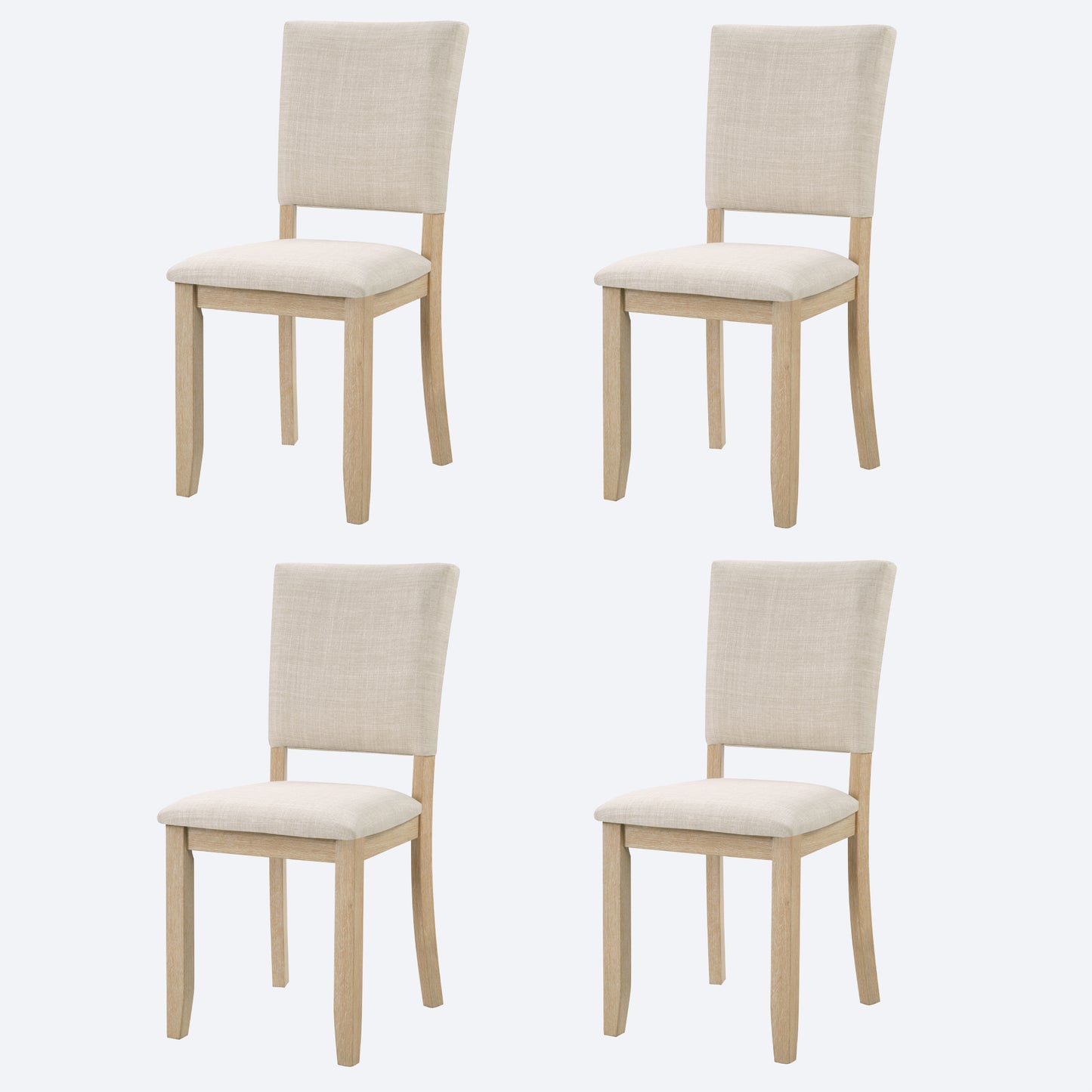 Modern Minimalist Dining Chairs Set of 4 with Padded Seat - Light Oak & Beige