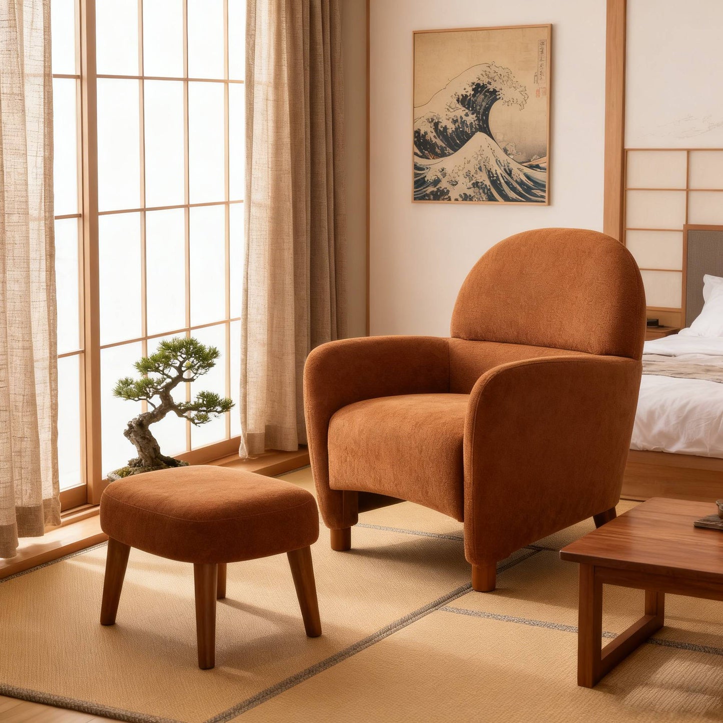 Modern Lazy Chair With Footrest Ottoman - Upholstered Leisure Sofa