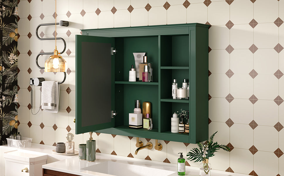 35'' x 28'' Wall Mounted Bathroom Storage Cabinet with Mirror - Green