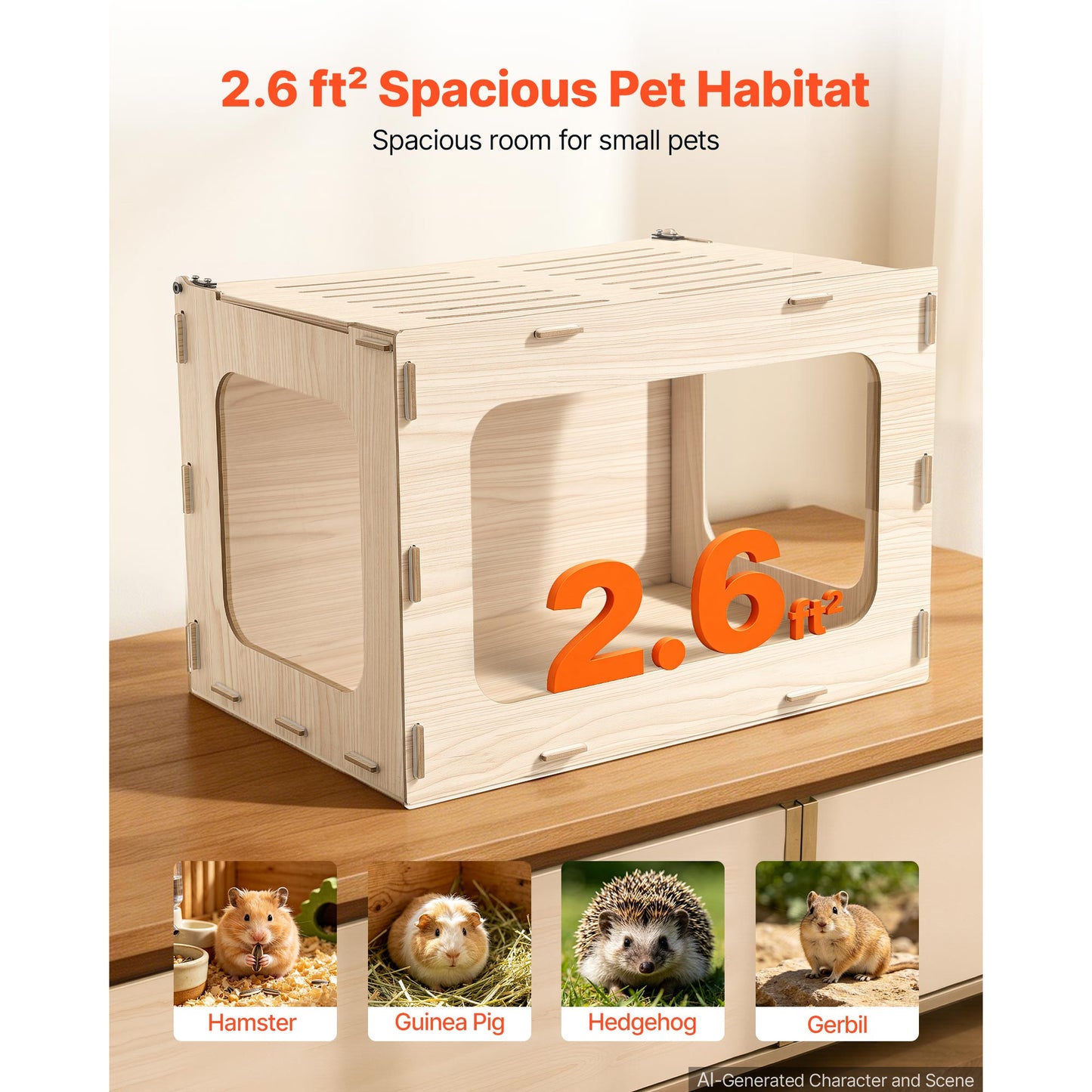 Wooden Hamster Cage 23.8x15.9x15.9 Inches Large Small Animal Habitat with Open Top