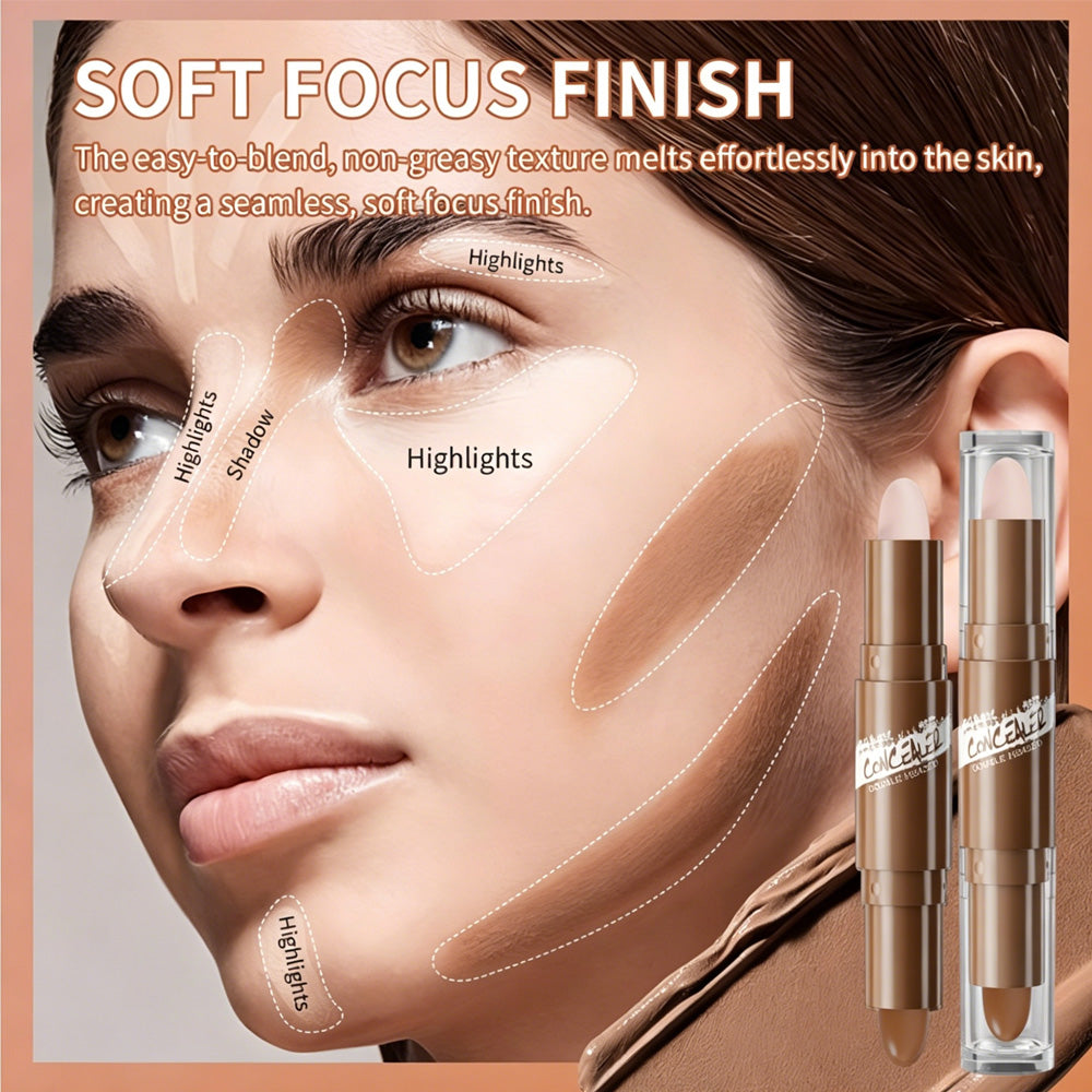 3-Piece Dual-Ended Contour & Highlighter Stick - Waterproof Makeup Set