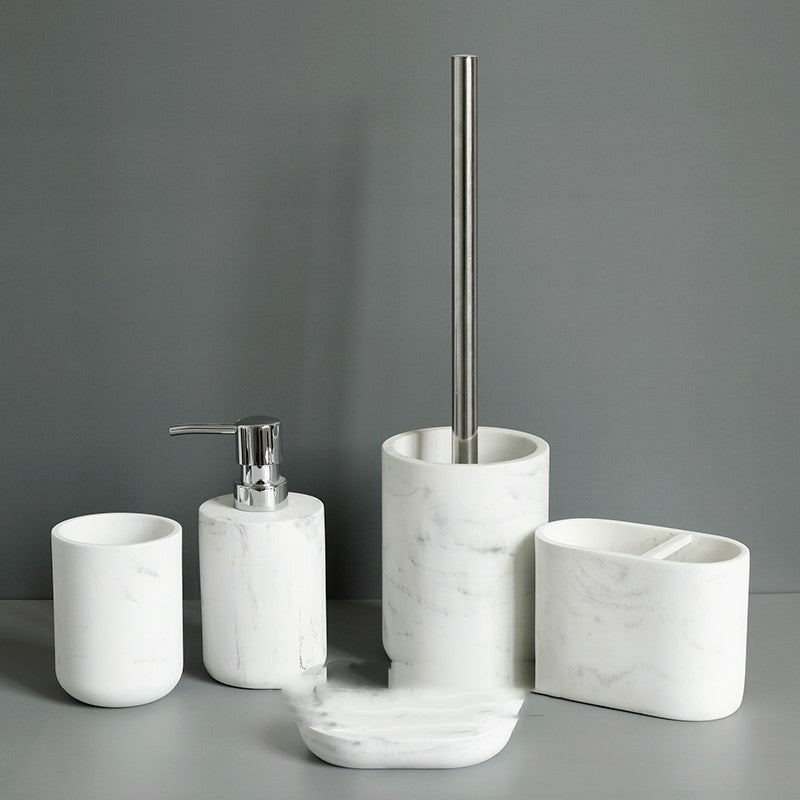 5-Piece Bathroom Accessory Set with Marble Texture Resin Finish - Black & White