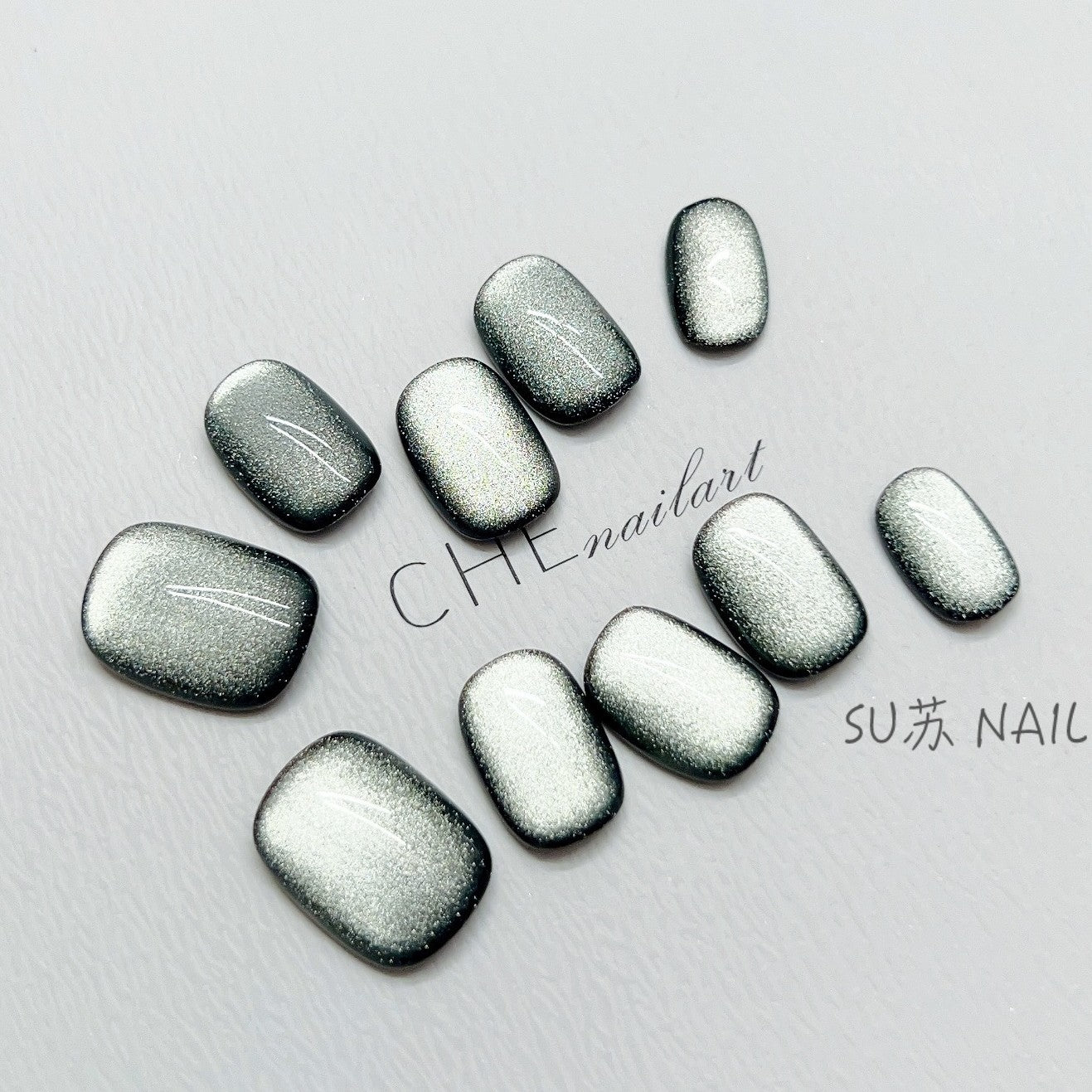 Dark Green Cat's Eye Nail Art Film Set - Short Square & Circle Shapes