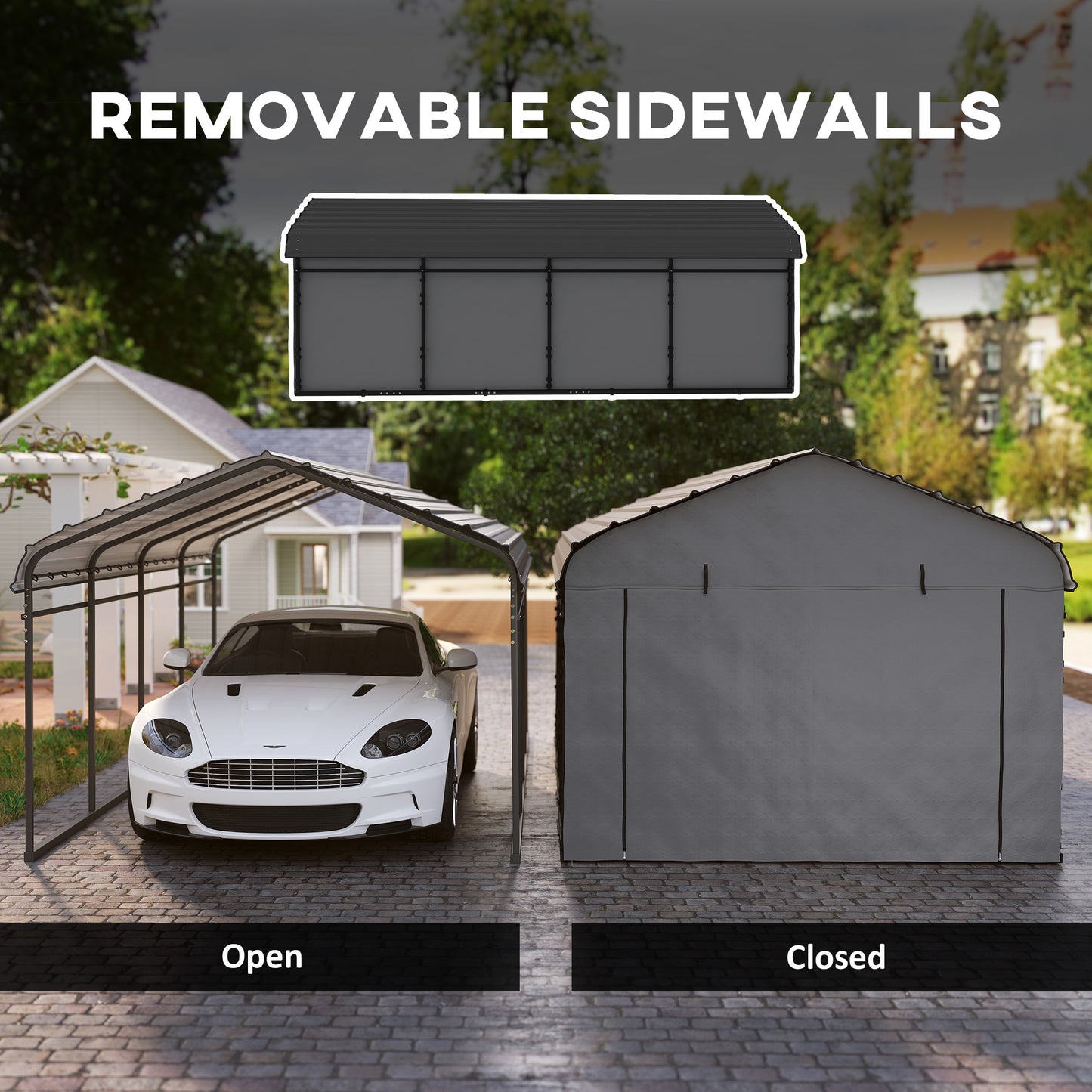 Heavy Duty Metal Carport with Galvanized Roof and Sidewalls - Dark Gray
