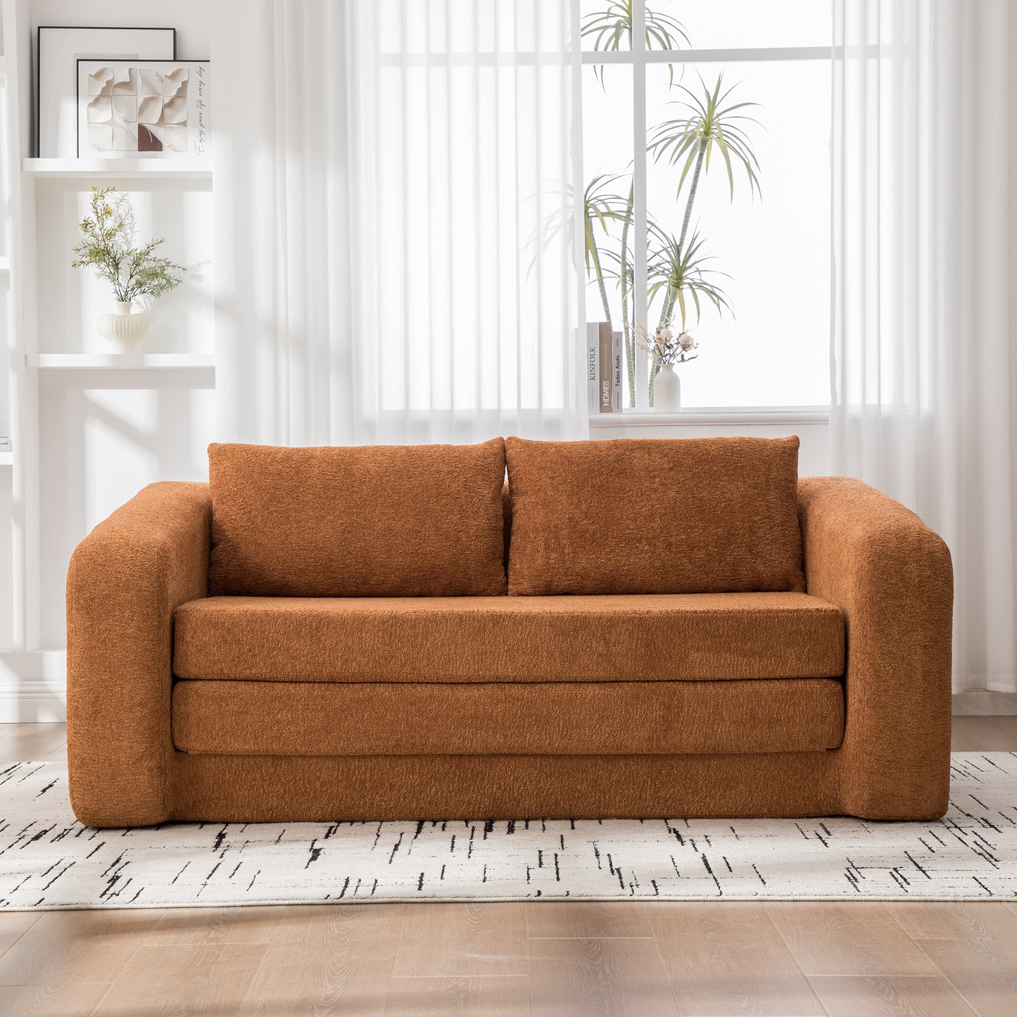 71" Convertible Loveseat Sofa Bed with Armrest & Pillows - Orange