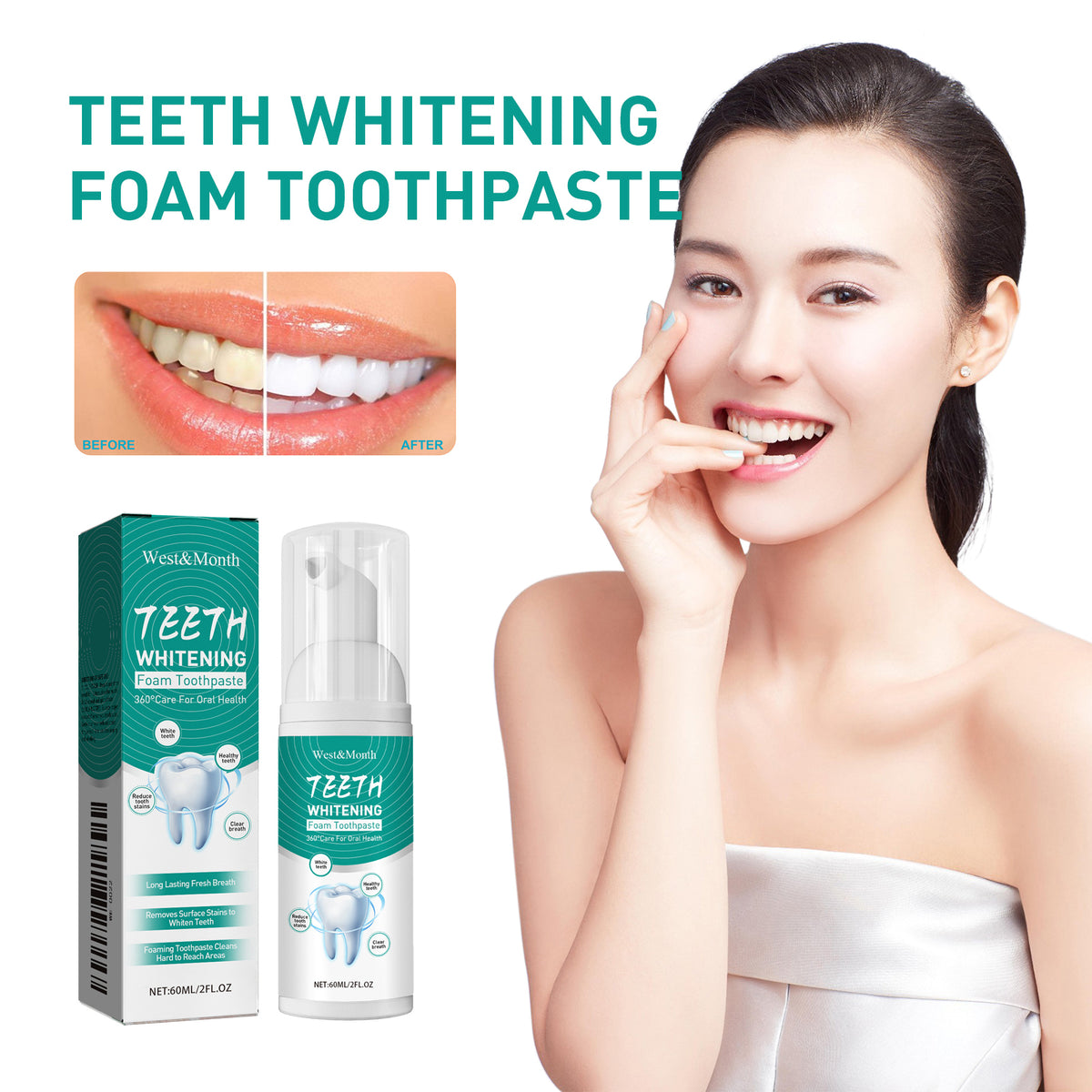 Whitening Toothpaste Foam 60ml - Mint Fresh Oral Care