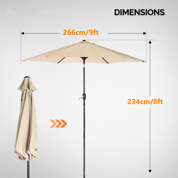 9ft Patio Umbrella with Crank & Tilt - Beige Market Umbrella