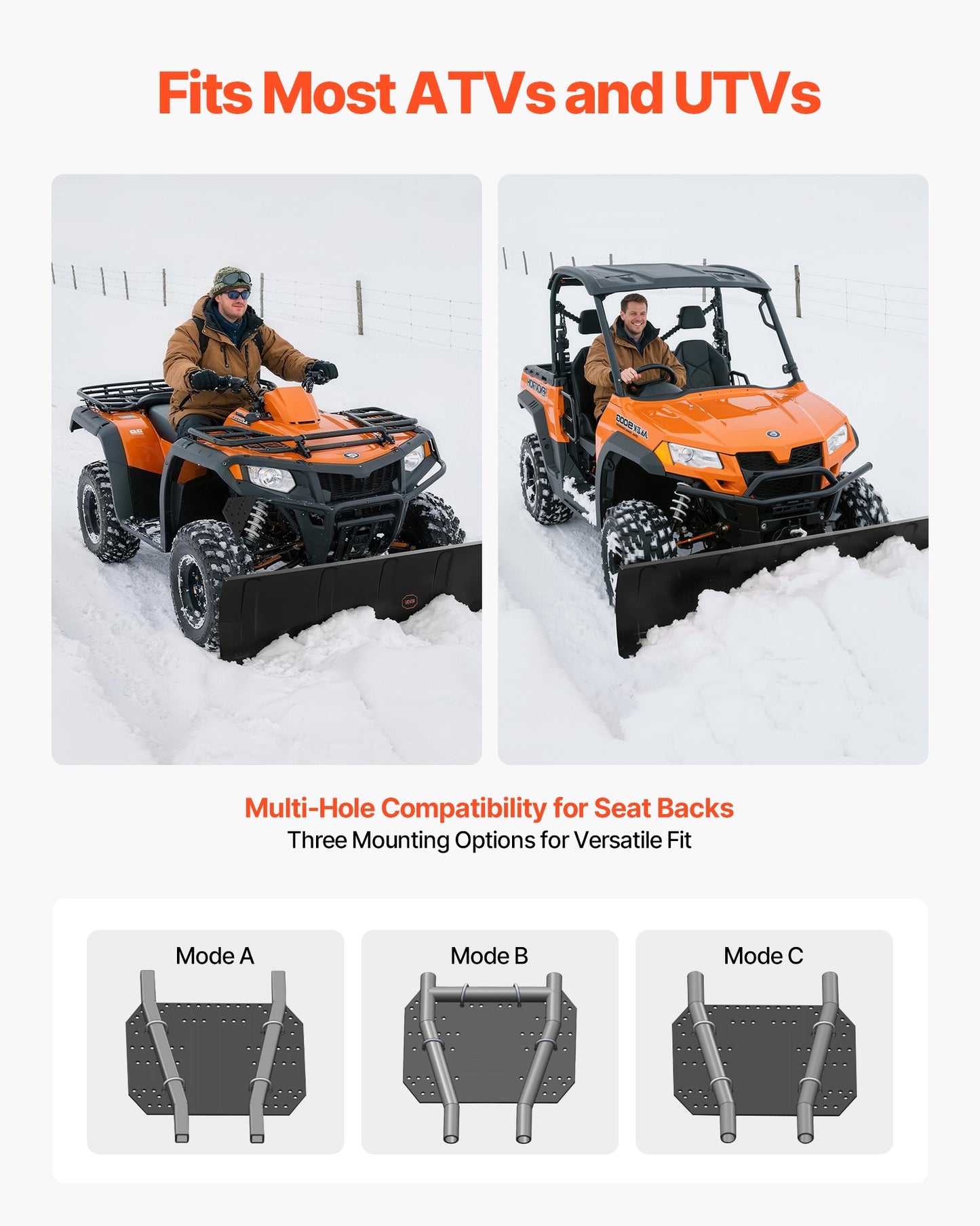 48-Inch Universal Snow Plow Blade Kit for ATV UTV Snow Removal Black