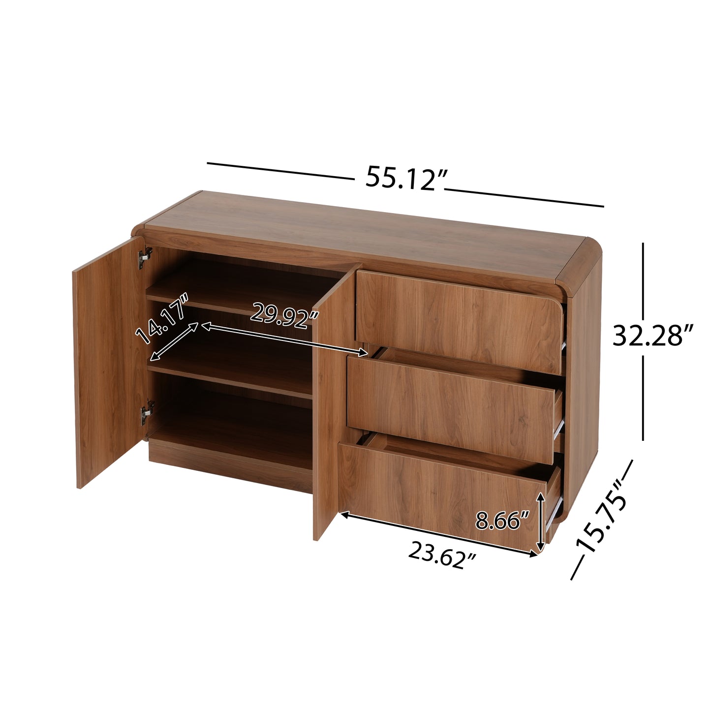 Modern Light Walnut Sideboard - 55.1" Storage Cabinet with 2 Doors & 3 Drawers
