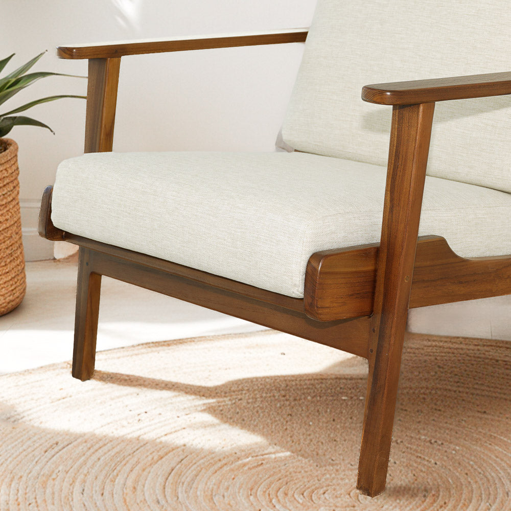 Connor Solid Wood Linen Lounge Chair - Cream