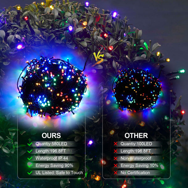 60m LED Christmas Light String with 8 Twinkle Modes