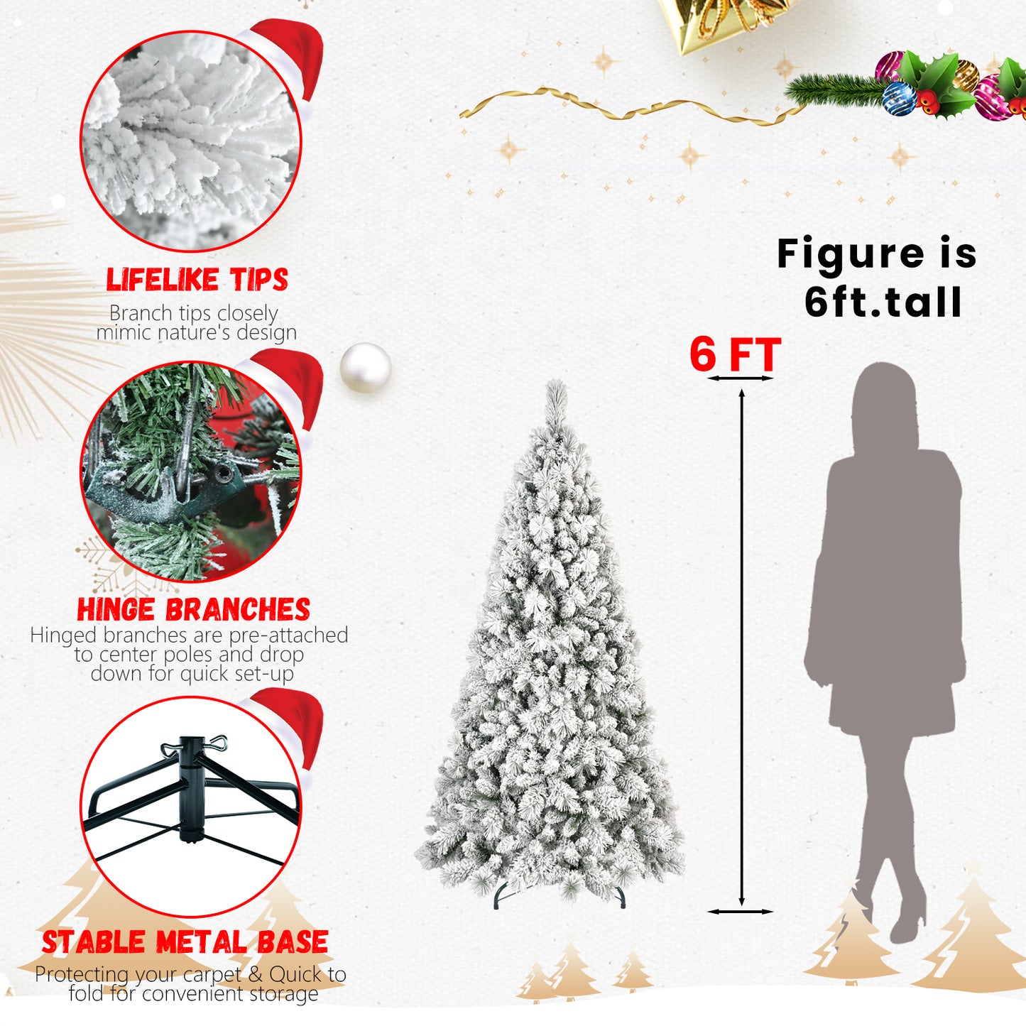 Flocked PVC Christmas Tree with Warm White LED Lights - Multiple Heights
