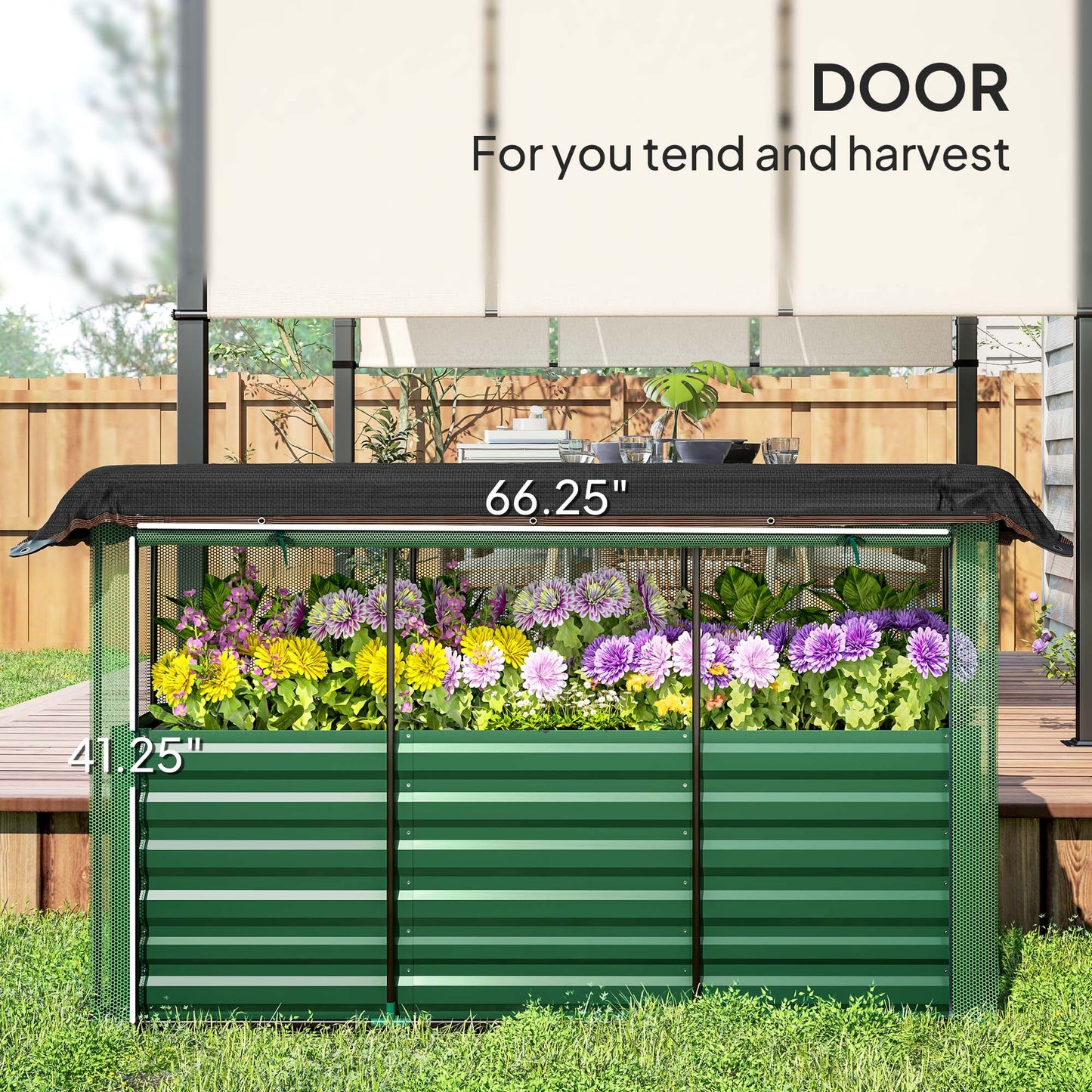 Galvanized Steel Raised Garden Bed with Crop Cage and Shade Cloth - Outdoor Planter Box, Green