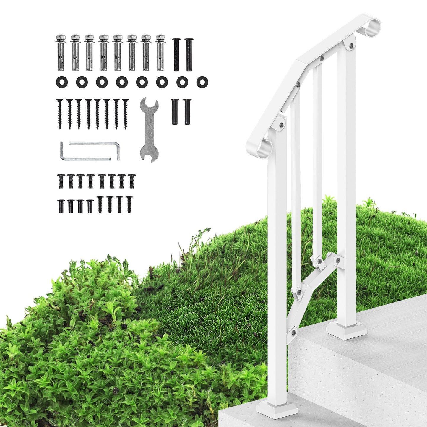 Outdoor Handrail for 1-2 Step Porch & Deck Safety - White