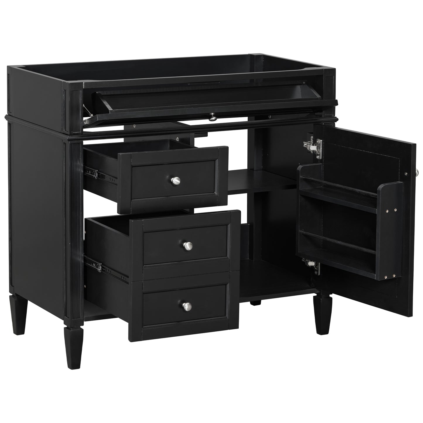36'' Black Modern Bathroom Vanity with 2 Drawers & Tip-Out Drawer