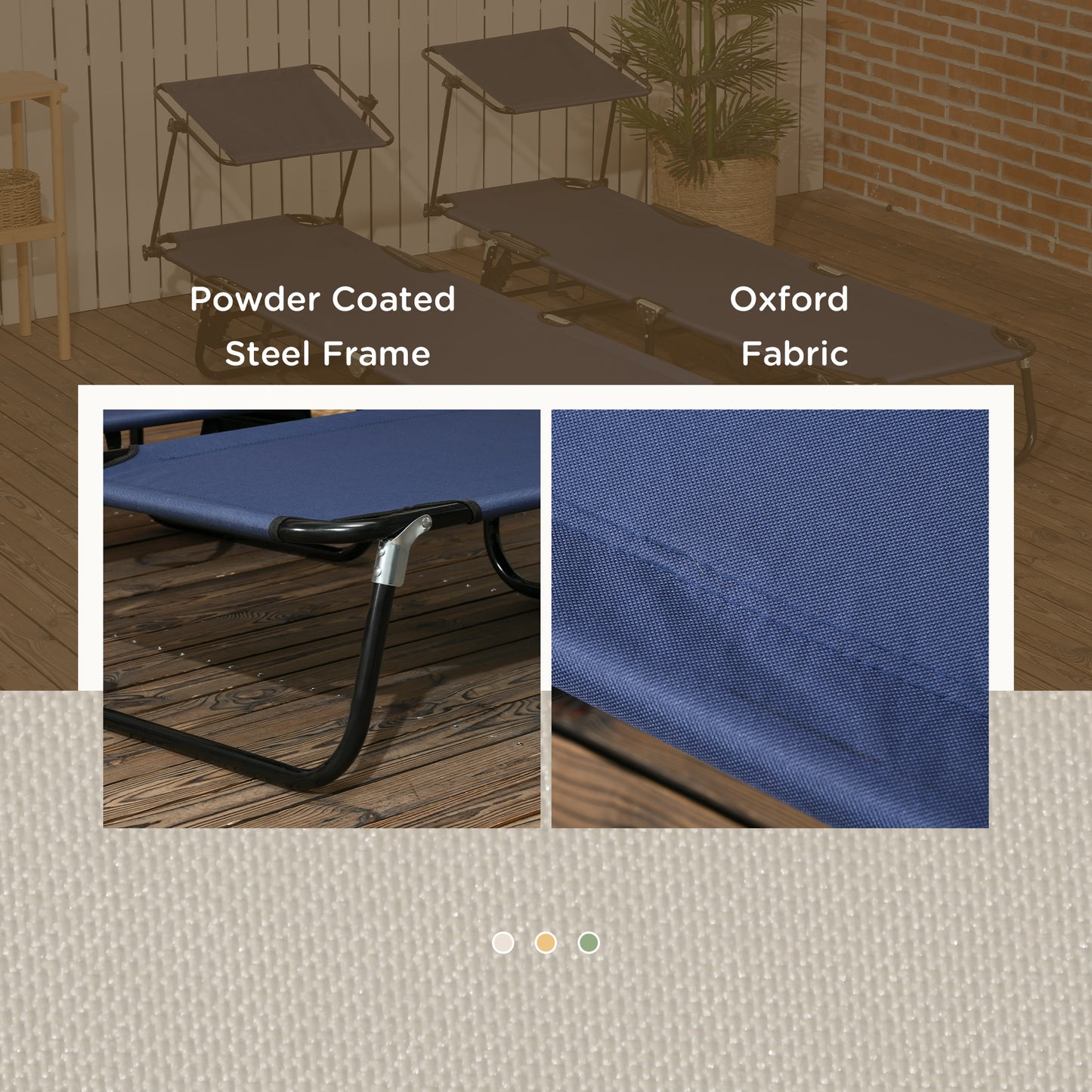 Set of 2 Outdoor Chaise Lounge Chairs - Reclining Back, Dark Blue