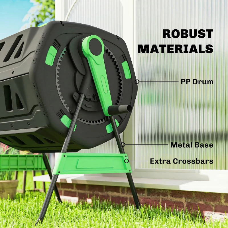 Outdoor Compost Bin 53 Gal Dual Chamber Tumbling Composter with Adjustable Vents - Green