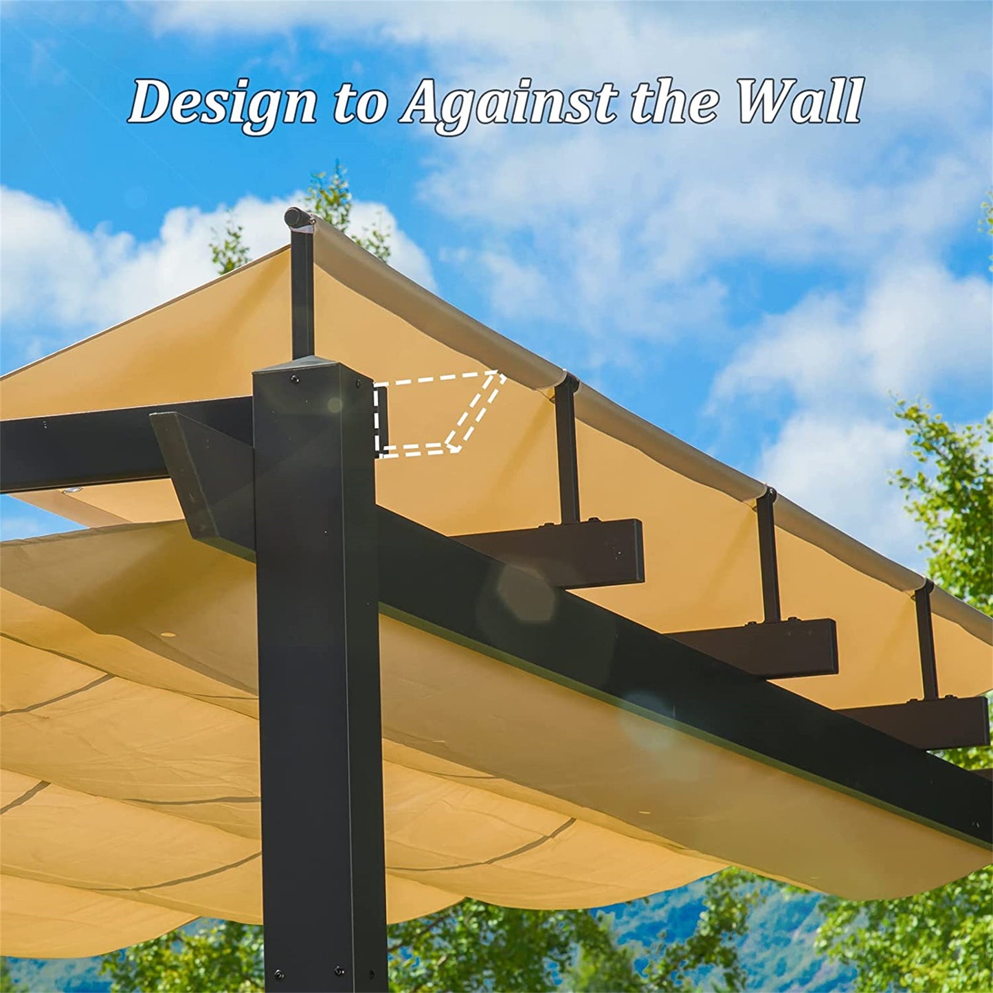 Outdoor Retractable Pergola With Weather-Resistant Sun Shade Canopy,