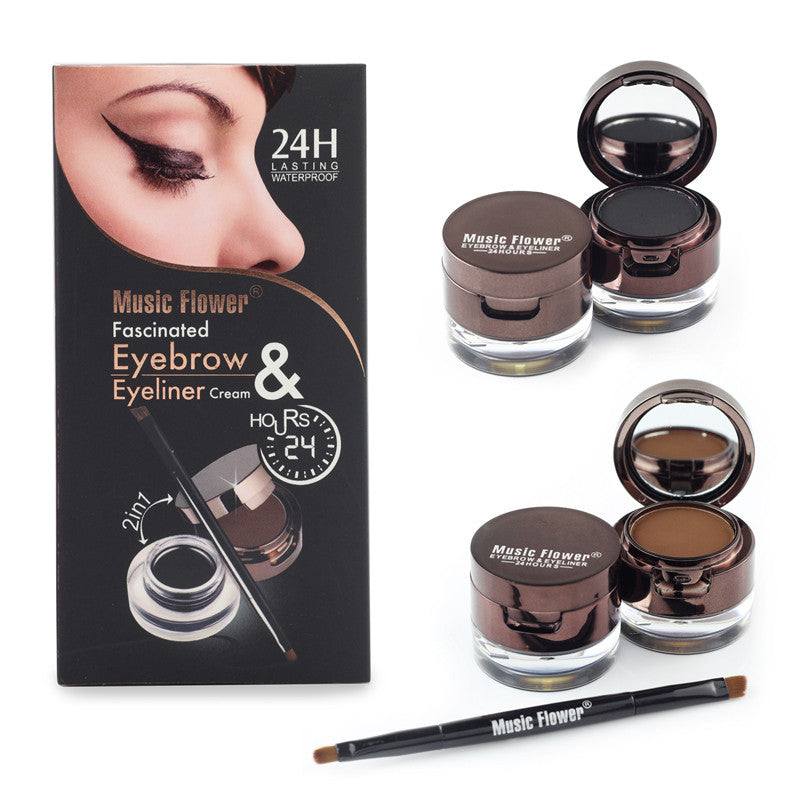 Waterproof Gel Eyeliner & Eyebrow Powder Set - Long Lasting, Smudge-Proof