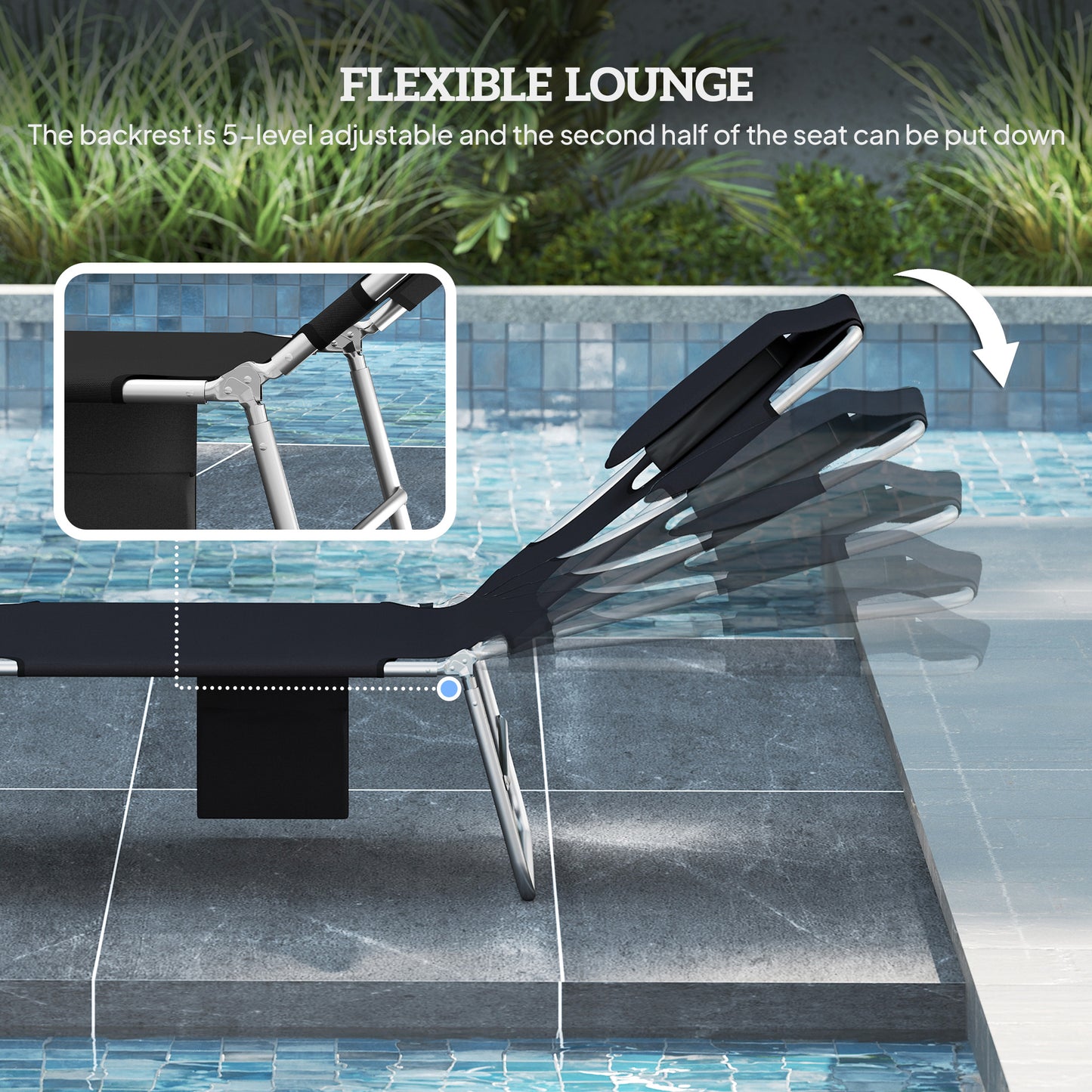 2 Adjustable Tanning Chairs with Face Hole - Outdoor Chaise Lounge Set