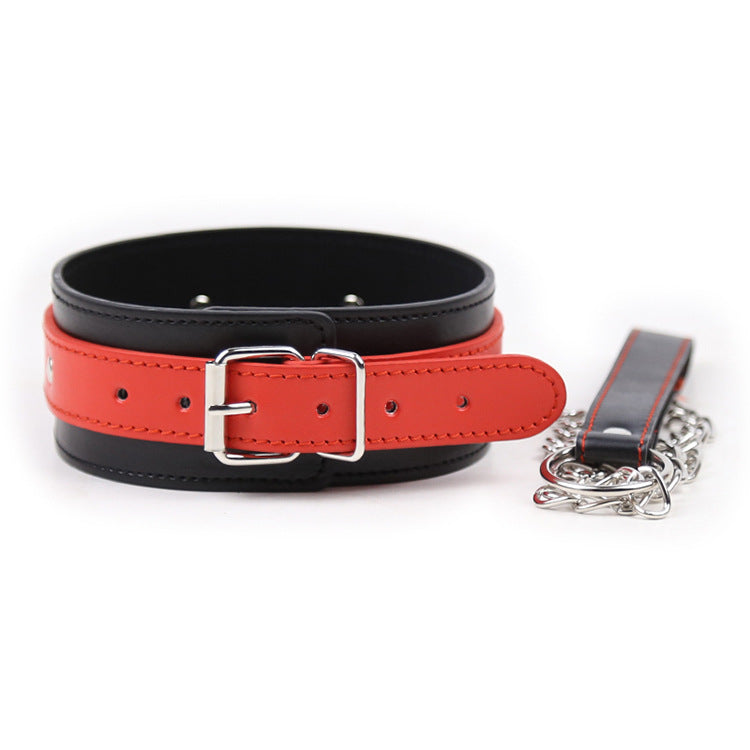 Pet Collar with Drag Chain - Leather Black and Red Lock for Male and Female
