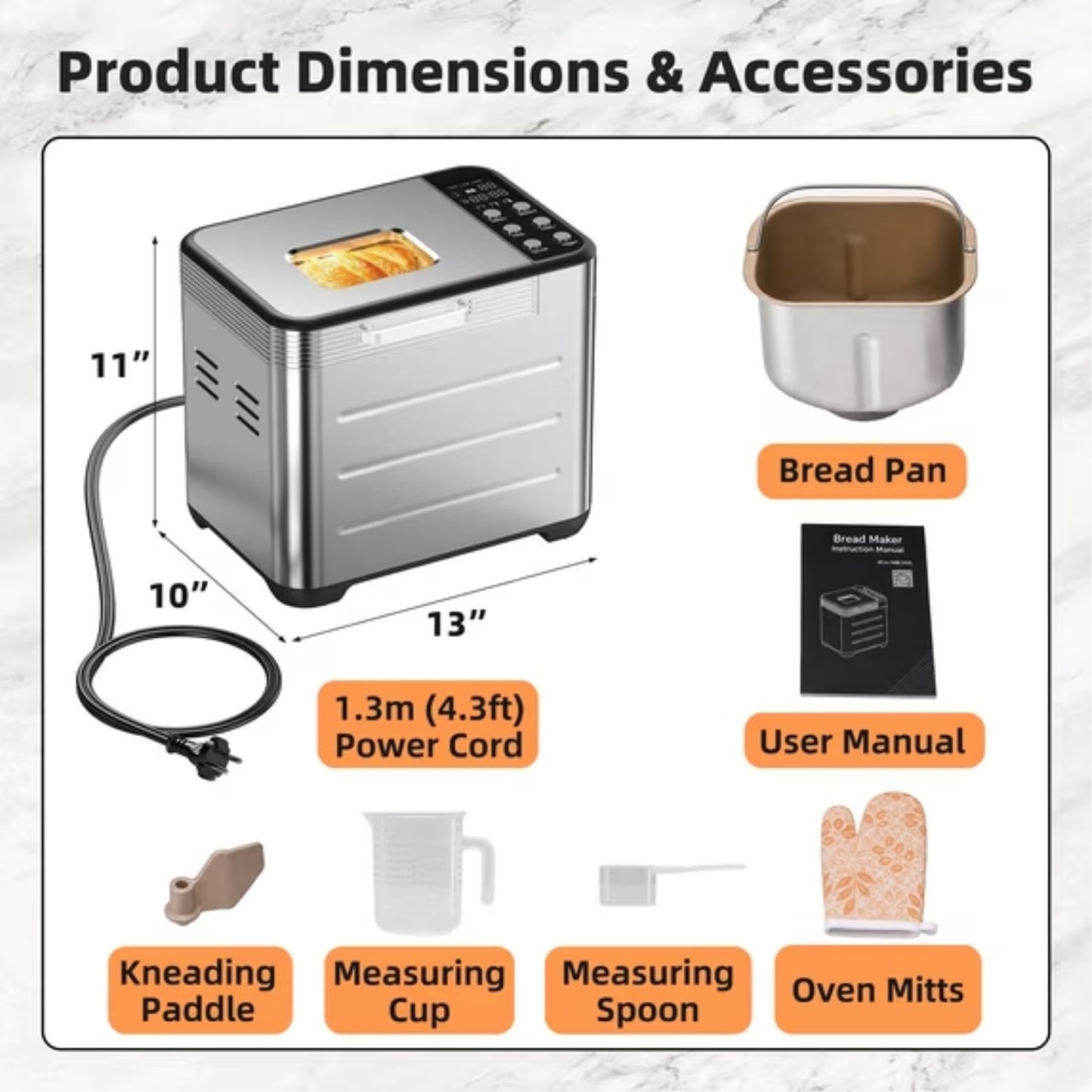 Bread Maker Machine with 12 Menu Options, Multiple Loaf & Crust Settings, Removable Pan