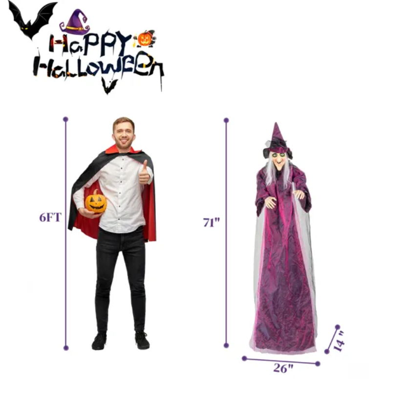 71in Life Size Hanging Witch Decoration with Sound & Light
