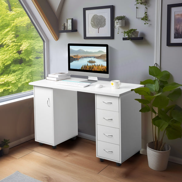 White Computer Desk with 4 Drawers and Wrist Rest - 120x54x81cm
