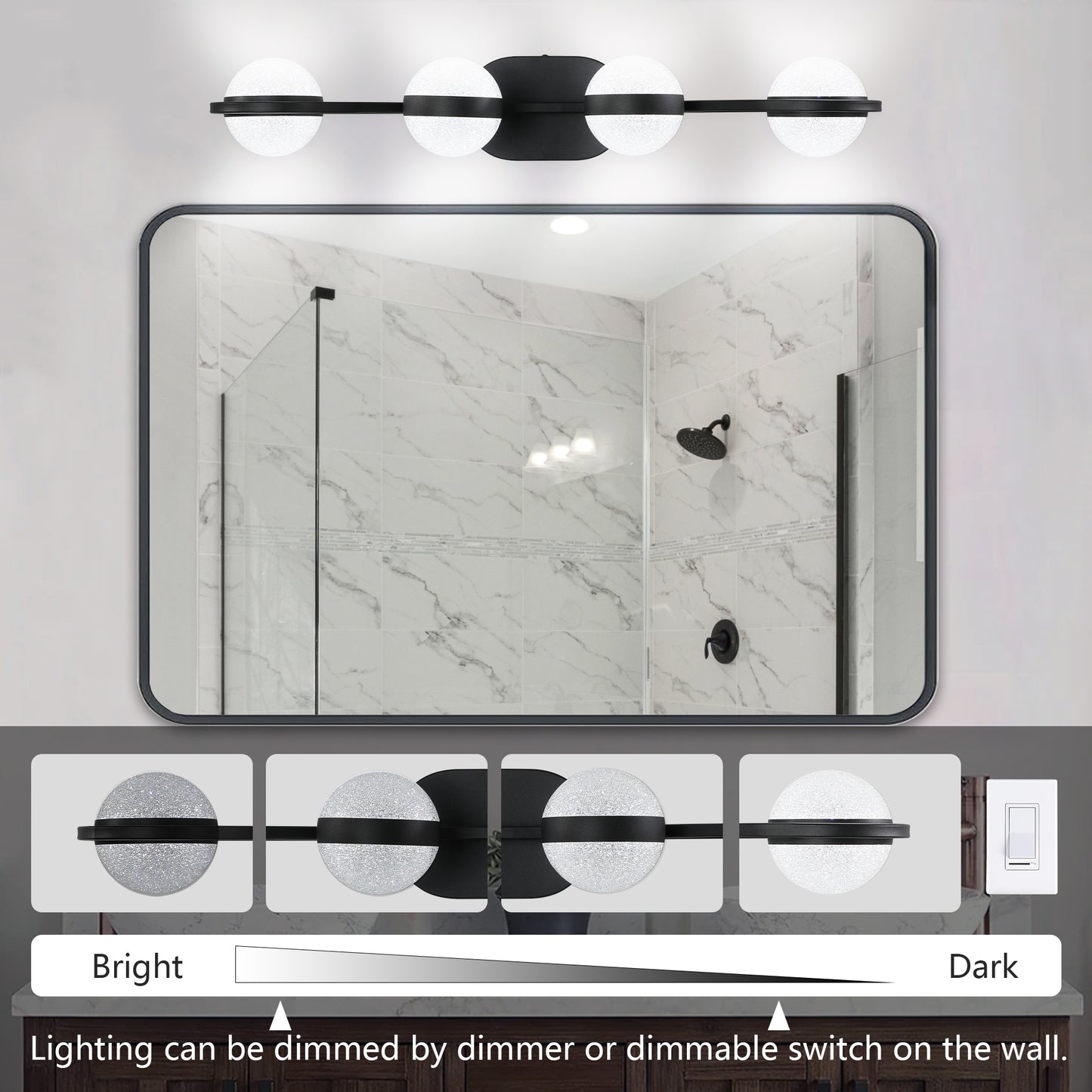 30-Inch Black Minimalist LED Bathroom Vanity Light Fixture