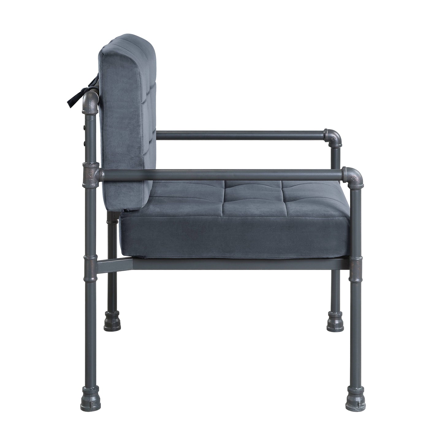 Brantley Gray Velvet Accent Chair with Sandy Gray Finish