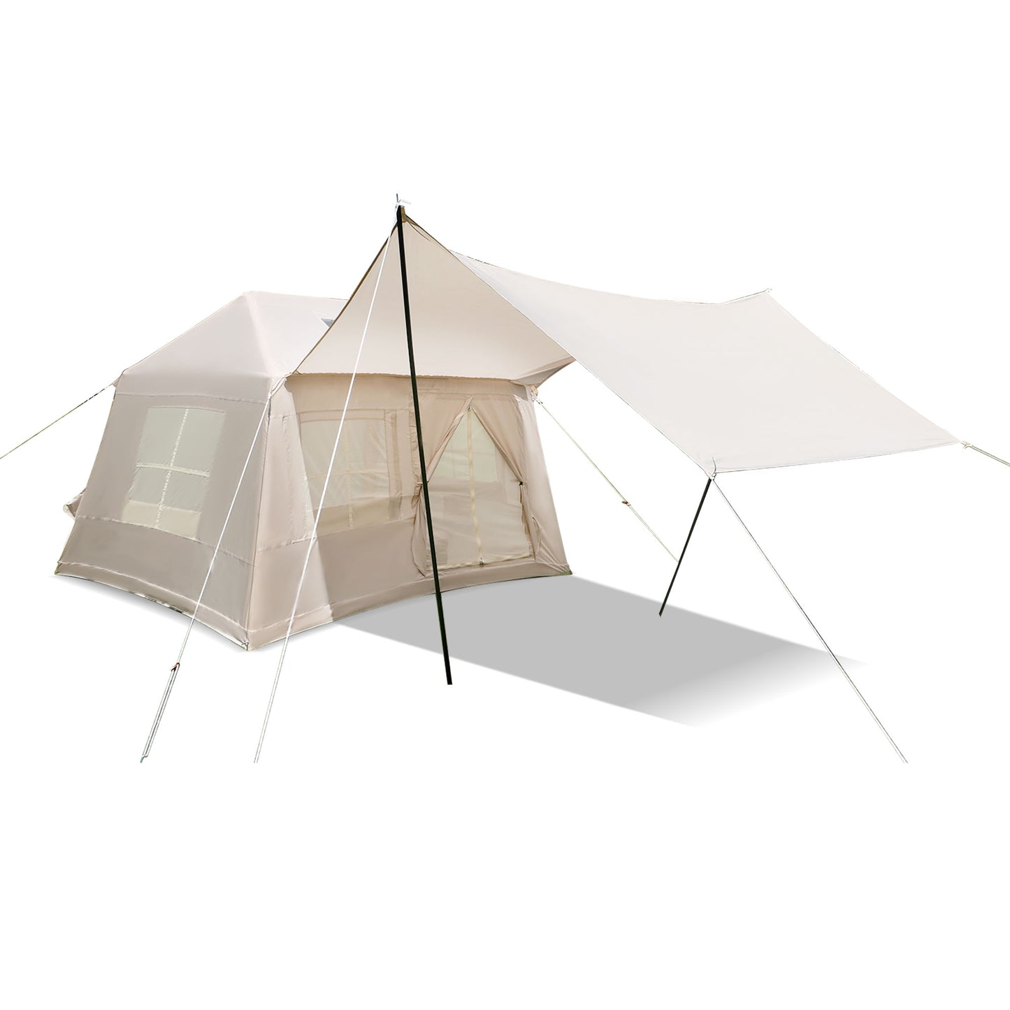 4-Season Inflatable Camping Tent with Mesh Windows - Beige