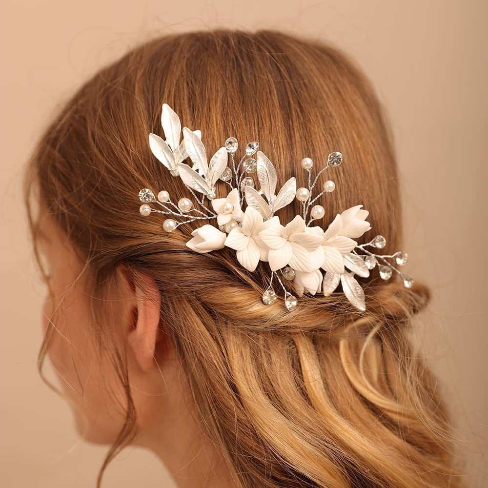 Silver Alloy Leaf Shape Hair Comb Side Hairpin - Elegant Hair Accessory
